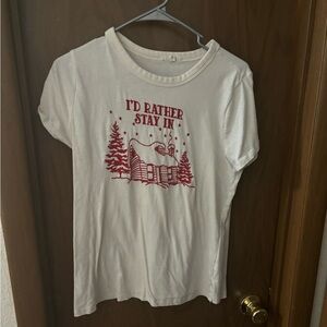 I’d Rather Stay In embroidered t-shirt